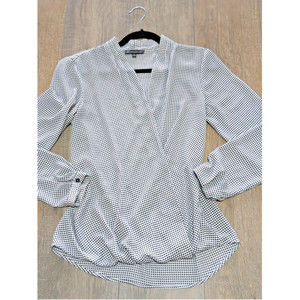 Adrianna Papell Top Womens Small Black Houndstooth Long Sleeve Casual Blouse